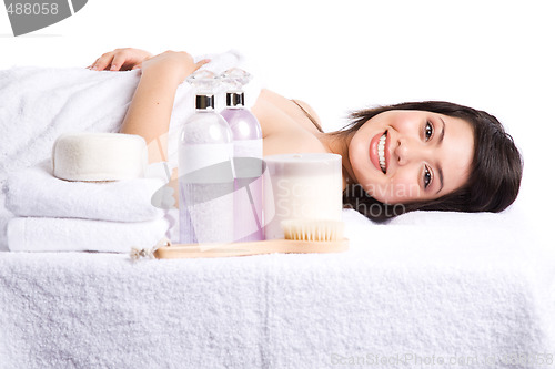 Image of Beautiful asian girl in a spa