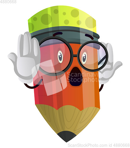 Image of Red pencil looks scared illustration vector on white background