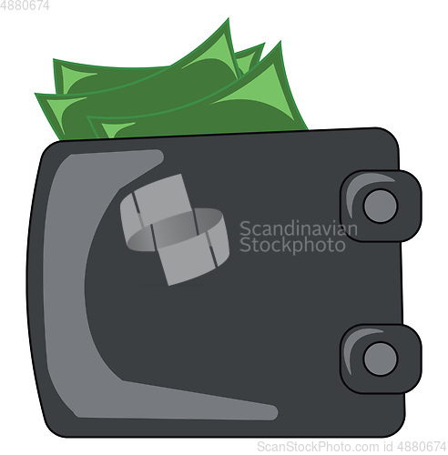 Image of A folded black-colored wallet containing green money vector colo