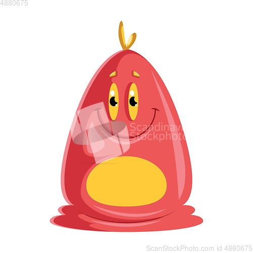 Image of Happy red cartoon monsterwith yellow belly white background vect