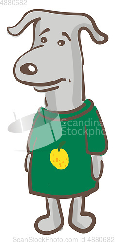 Image of A sad dog in green-colored t-shirt vector or color illustration