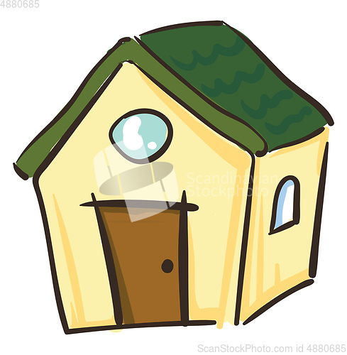 Image of A house with green roof vector or color illustration