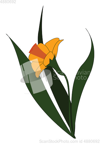 Image of Yellow flower with several leaves vector illustration on white b