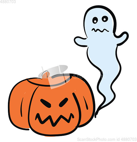 Image of A ghost and a pumpkin for Halloween looks terrifying vector or c