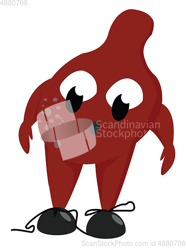 Image of Clipart of a red-colored monster wearing black shoes vector or c