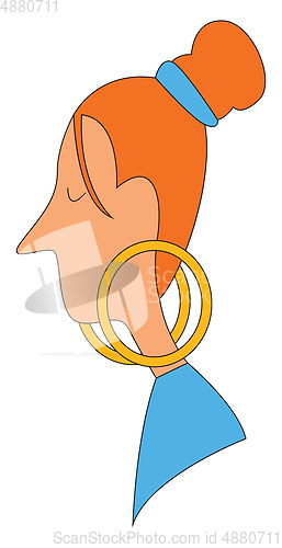 Image of Cartoon girl with big earrings vector illustration on white back