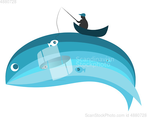 Image of Blue whale and fisherman vector illustration 