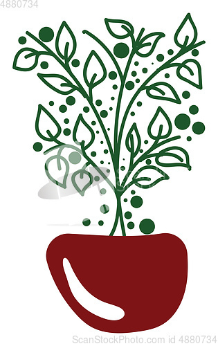 Image of Portrait of a red bowl potted with a small plant vector or color