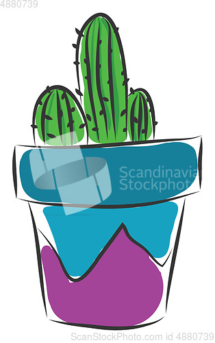 Image of Cactus inside a blue and purple vase vector illustration on a wh