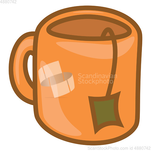 Image of A tea bag dipped in an orange tea mug/Teatime vector or color il