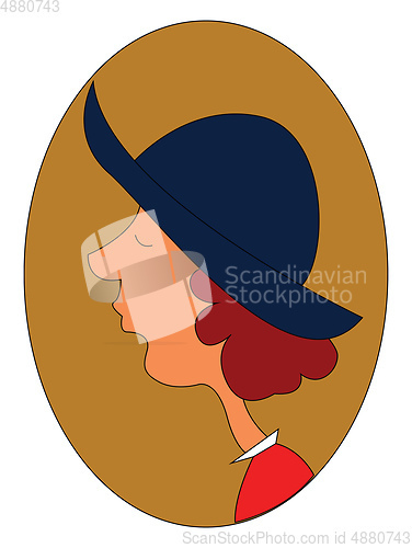 Image of Portrait of a girl in a blue summer hat over brown background vi