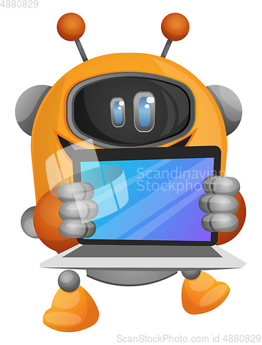 Image of Cartoon robot holding a notebook illustration vector on white ba