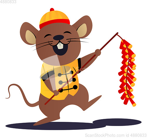 Image of Cartoon mouse in yellow chinese suit vector illustartion on whit