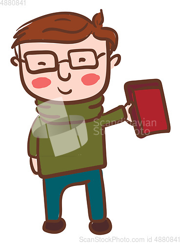 Image of Boy with eyeglass holding book in hand vector or color illustrat