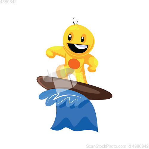 Image of Yellow creature surfing on the wave vector illustration on a whi