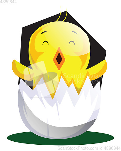 Image of Easter chick hatching from egg shell illustrated web vector on w