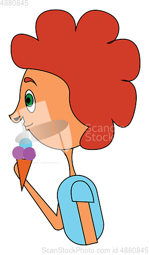 Image of Cartoon skinny boy with a cone ice cream set on isolated white b