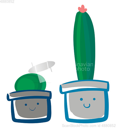 Image of Two cactus pots each with a smiling emoji for interior decoratio