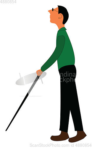 Image of A blind man walking alone with the help of his stick vector colo