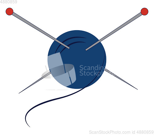 Image of Blue yarn with silver knitting needles vector illustration on wh