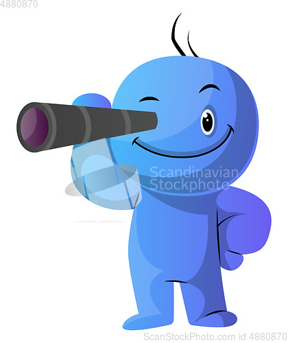 Image of Blue cartoon caracter with his monocular illustration vector on 