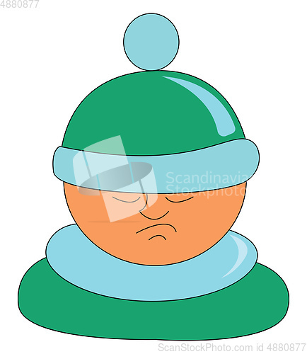 Image of A lazy boy wearing blue winter hat vector or color illustration