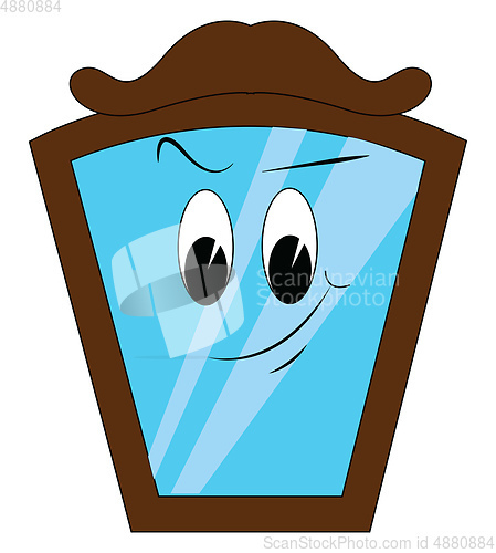 Image of Mirror with thick brown frame and eyes vector illustration on wh