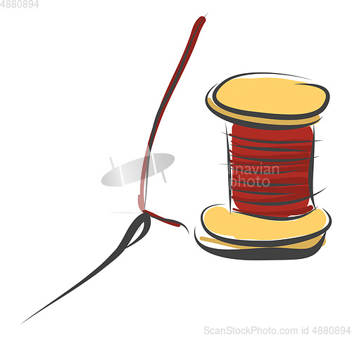 Image of A wooden coil of strong thread with a needle for sewing garments