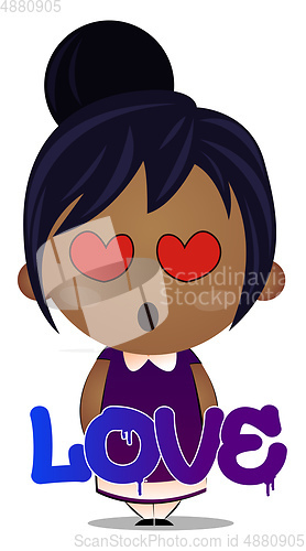 Image of Little girl is feeling in love, illustration, vector on white ba