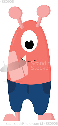 Image of Cartoon funny one-eyed pink monster in blue shorts vector or col