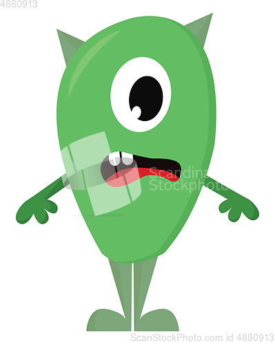 Image of Suprised lime green one-eyed monster vector illustration on whit