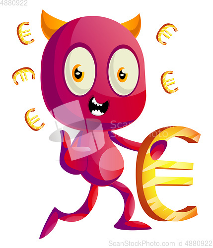 Image of Devil with euro sign, illustration, vector on white background.