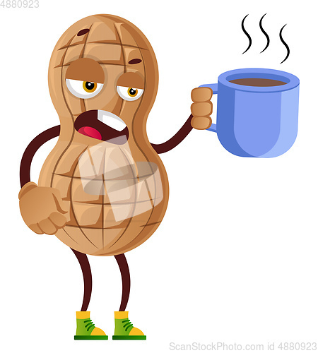 Image of Peanut drinking coffee, illustration, vector on white background