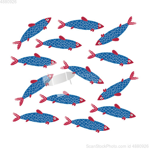 Image of Minimalistic drawing of a regular pattern of blue fish vector or