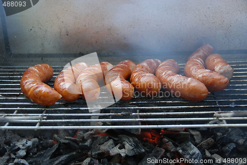 Image of Sausages cooking on the grill