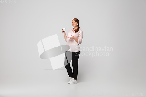 Image of Young caucasian woman in casual wear. Bodypositive female character, plus size businesswoman