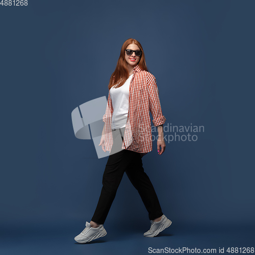 Image of Young caucasian woman in casual wear. Bodypositive female character, plus size businesswoman