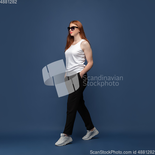 Image of Young caucasian woman in casual wear. Bodypositive female character, plus size businesswoman