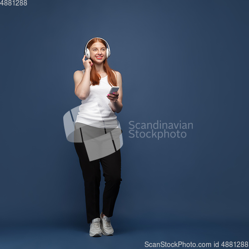 Image of Young caucasian woman in casual wear. Bodypositive female character, plus size businesswoman