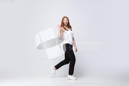 Image of Young caucasian woman in casual wear. Bodypositive female character, plus size businesswoman