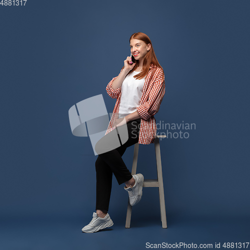 Image of Young caucasian woman in casual wear. Bodypositive female character, plus size businesswoman