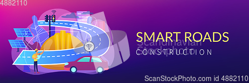 Image of Smart roads construction concept banner header.