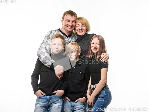 Image of Happy adult large family, close-up portrait, isolated on white background