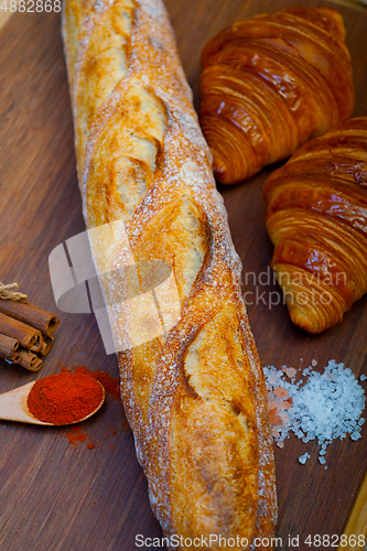 Image of French fresh croissants and artisan baguette tradition