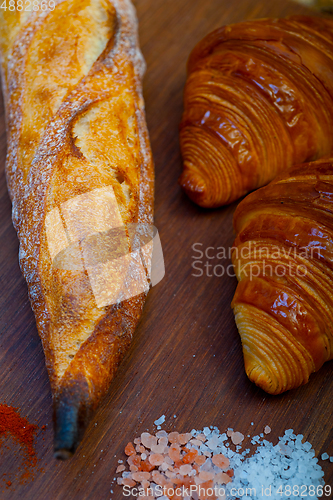 Image of French fresh croissants and artisan baguette tradition