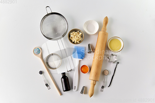 Image of cooking ingredients and kitchen tools for baking