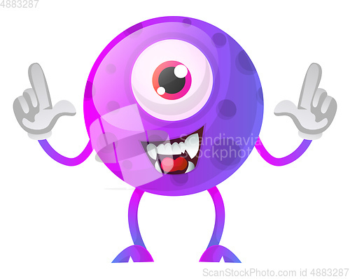 Image of One eyed purple monster with hands in the air illustration vecto