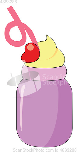 Image of Vector illustration of a dessert in purple jar with a pink straw