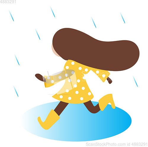 Image of Clipart of a small girl running to get out of the rain vector or