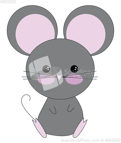 Image of Cartoon grey mouse with purple ears set on isolated white backgr